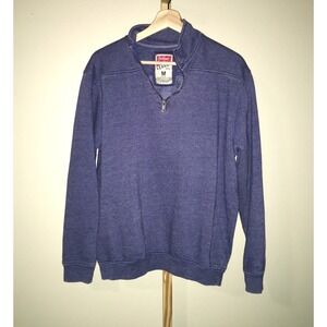 League Triblend Sweats Mens Pullover Quarter Zip Long Sleeve Blue Size M